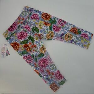 LuLaRoe Jade Womens Medium Capri Leggings Purple With Multi Colored Floral Print